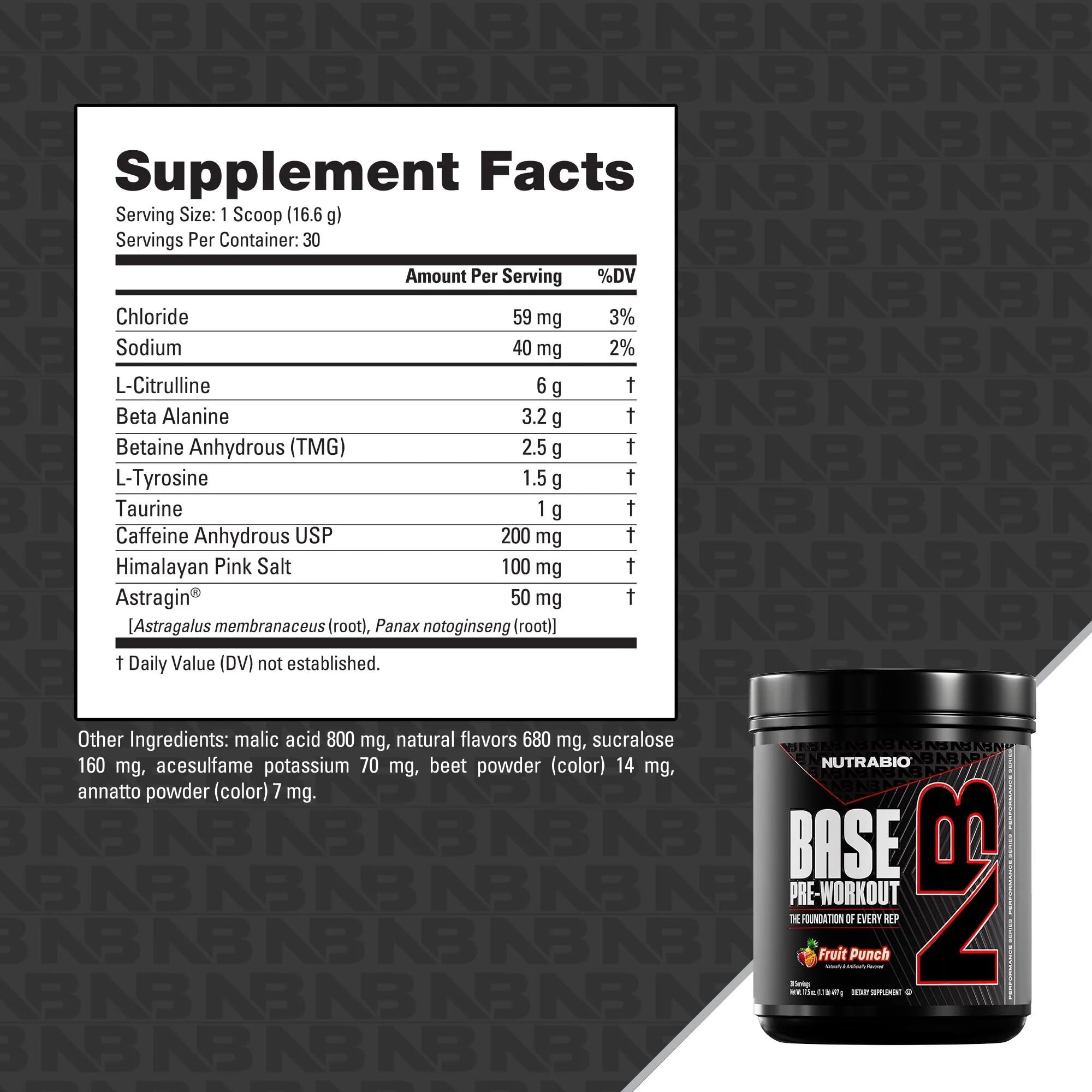 NutraBio Base Pre-Workout Powder 200mg Caffiene, Sustained Energy, Focus, Endurance, Pump, Sugar Free, Clean Preworkout for Men and Women - Beta Alanine, L-Tyrosine, 30 Servings - Fruit Punch - Image 4