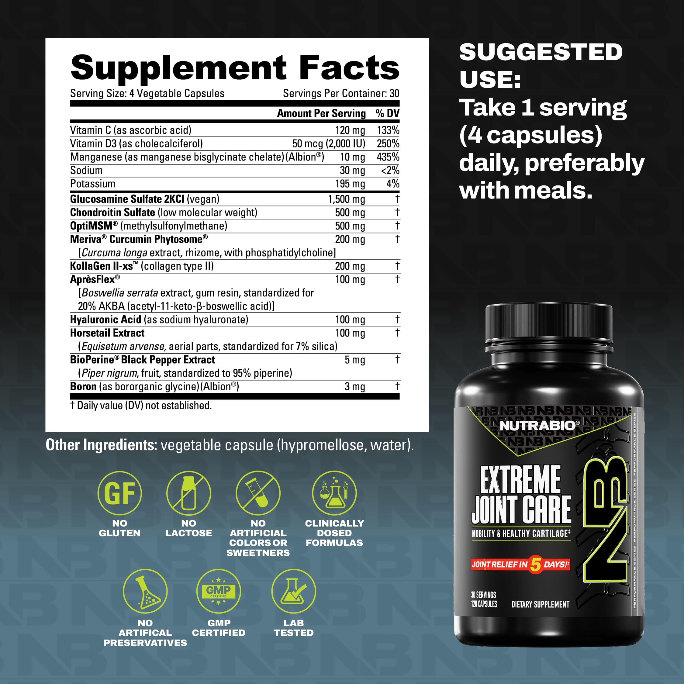 NutraBio Extreme Joint Care - Joint Support Supplement - Joint Health Supplement, Supports Joints, Mobility, and Cartilage - 120 Capsules - Image 4